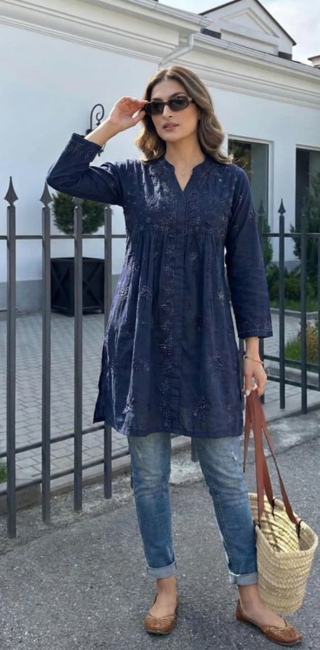 Premium Lucknowi Chikankari Short Anarkali (16kg Heavy Rayon) Lucknowi Chikankari