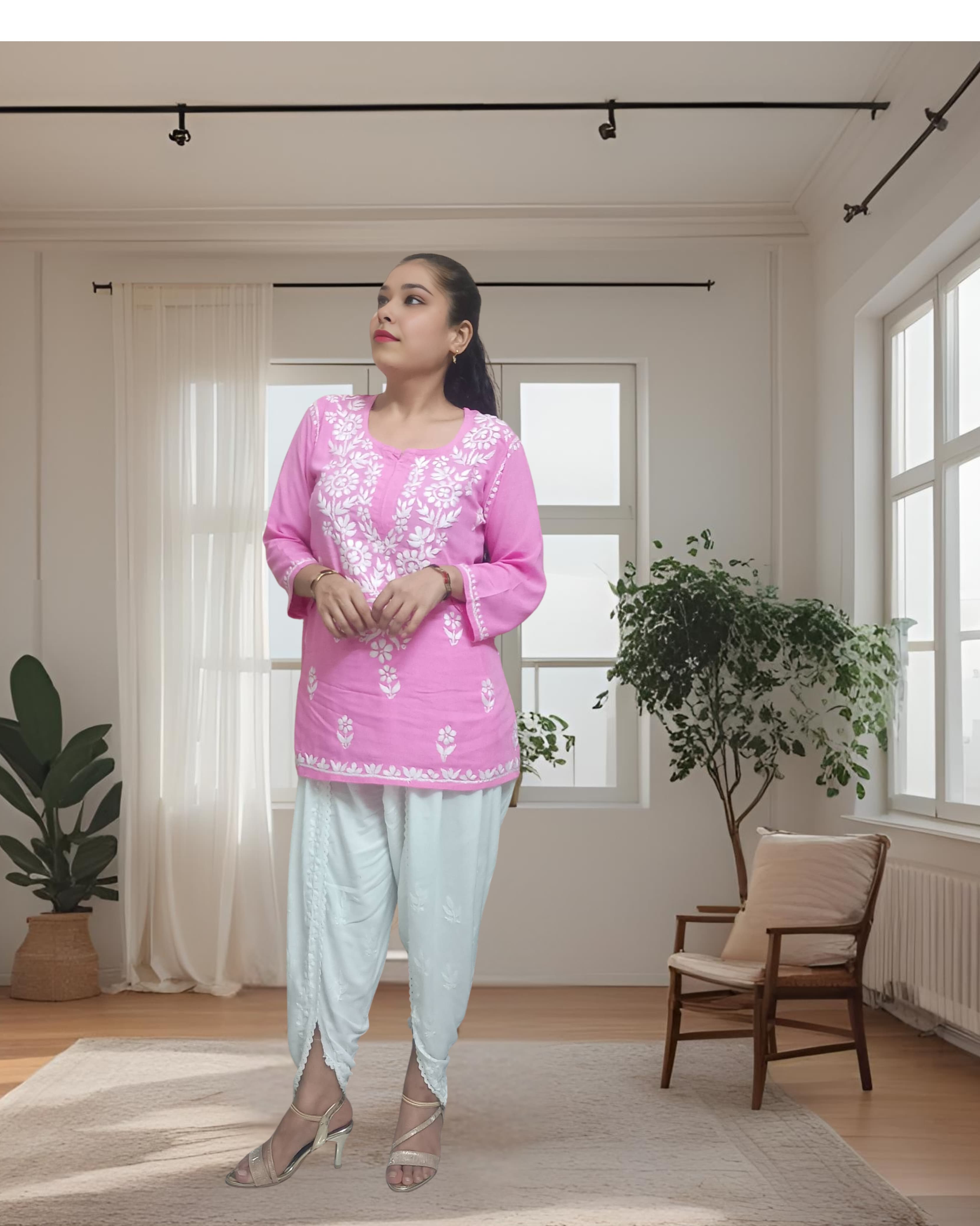 RUBINA DHOTI SET Lucknowi Chikankari view 1