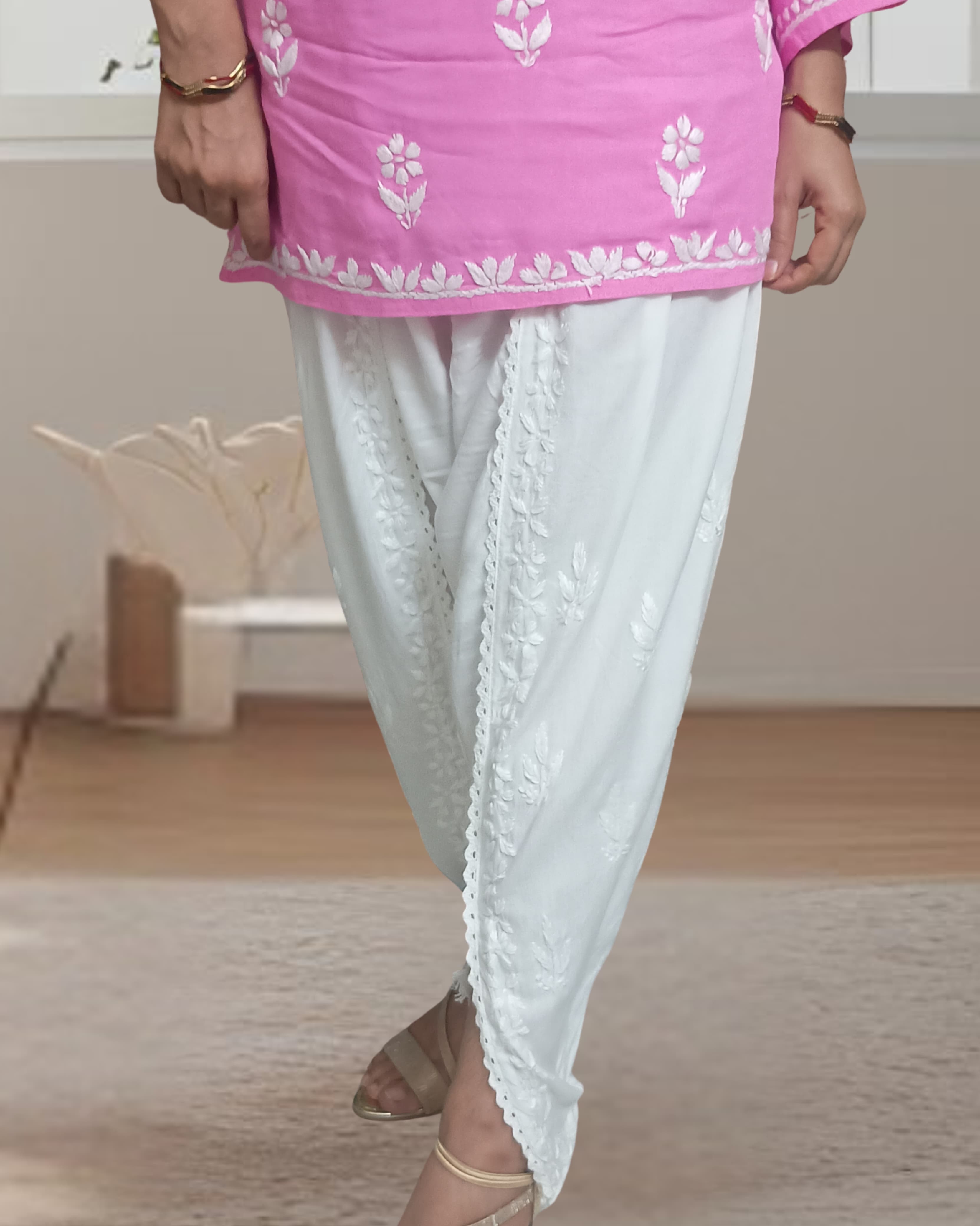 RUBINA DHOTI SET Lucknowi Chikankari view 2