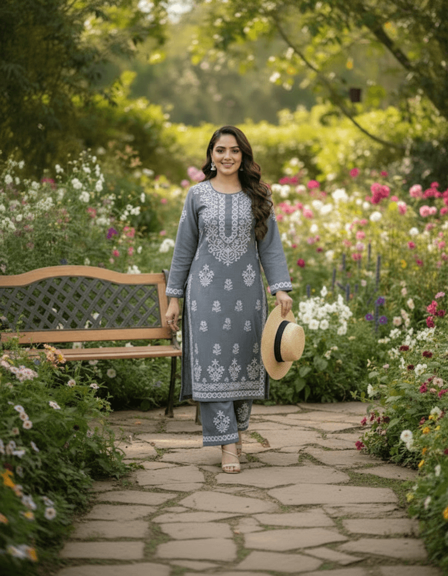 Noorie Plazzo Set Lucknowi Chikankari view 2