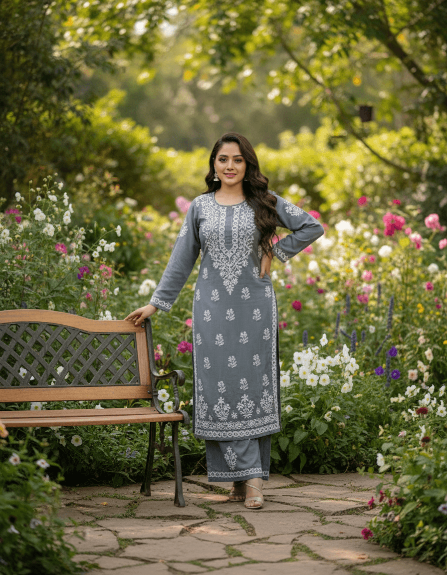 Noorie Plazzo Set Lucknowi Chikankari view 3