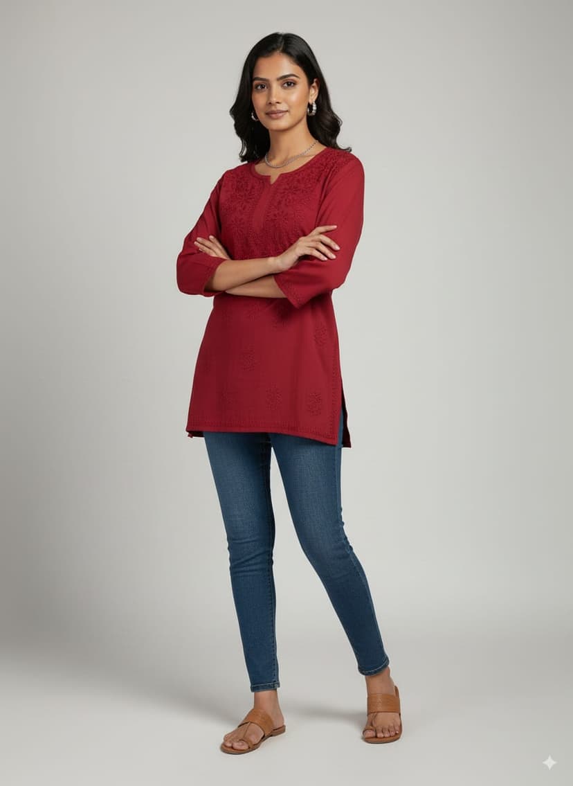 NOOR CHIKANKARI SHORT TOP Lucknowi Chikankari