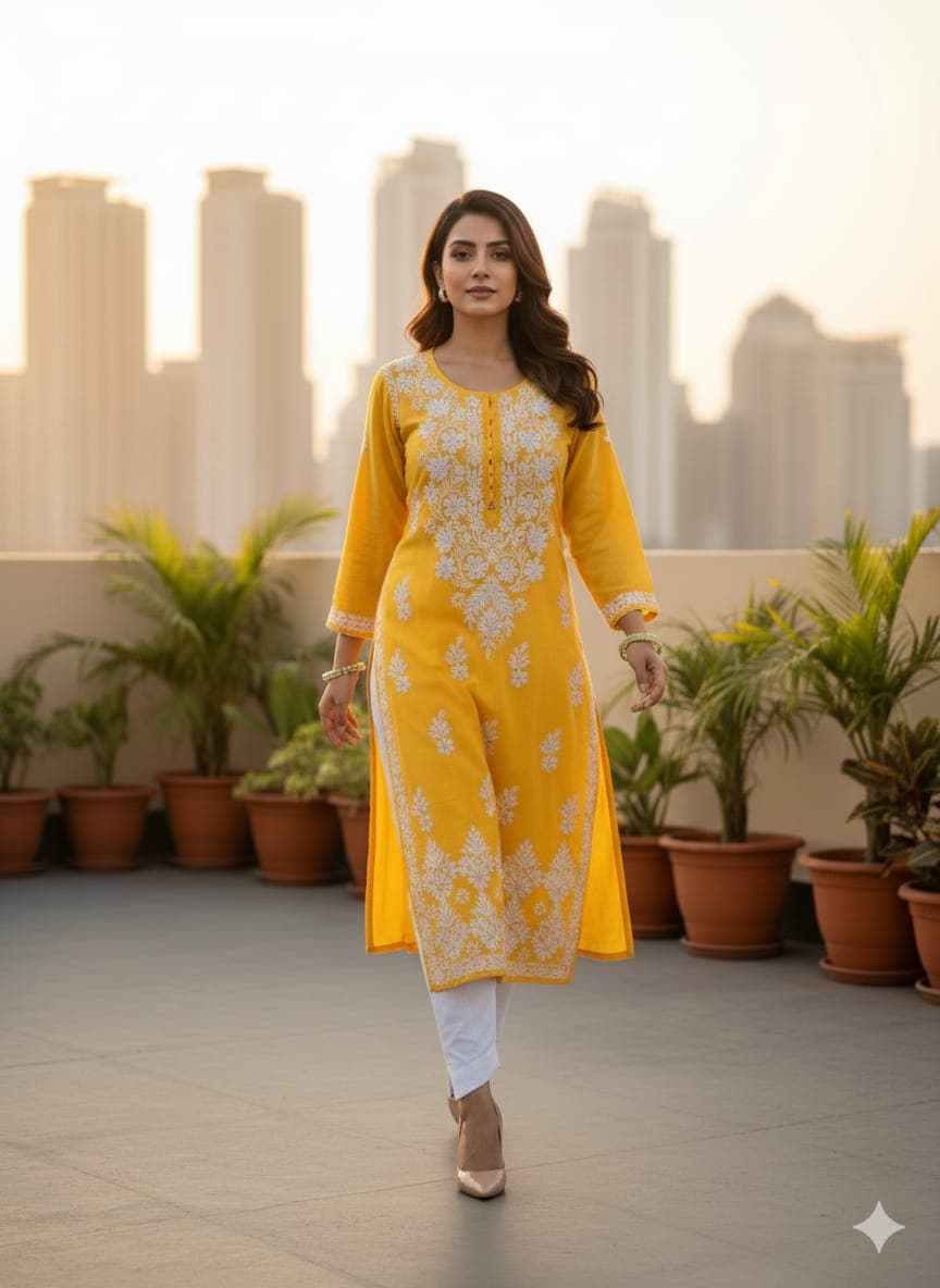 ZUBAIDA CHIKAN KURTI Lucknowi Chikankari view 3