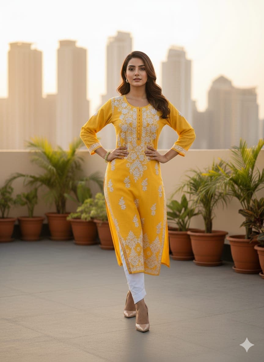 ZUBAIDA CHIKAN KURTI Lucknowi Chikankari view 2