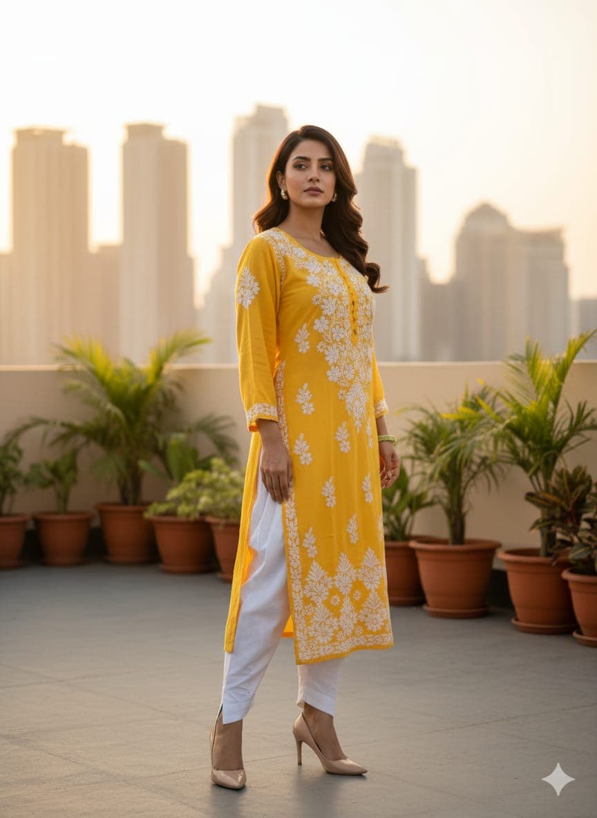 ZUBAIDA CHIKAN KURTI Lucknowi Chikankari view 4