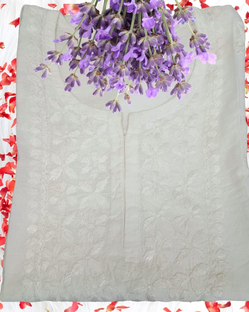 Pairahan Chikan – White Lucknowi Chikankari Short Top Lucknowi Chikankari view 4