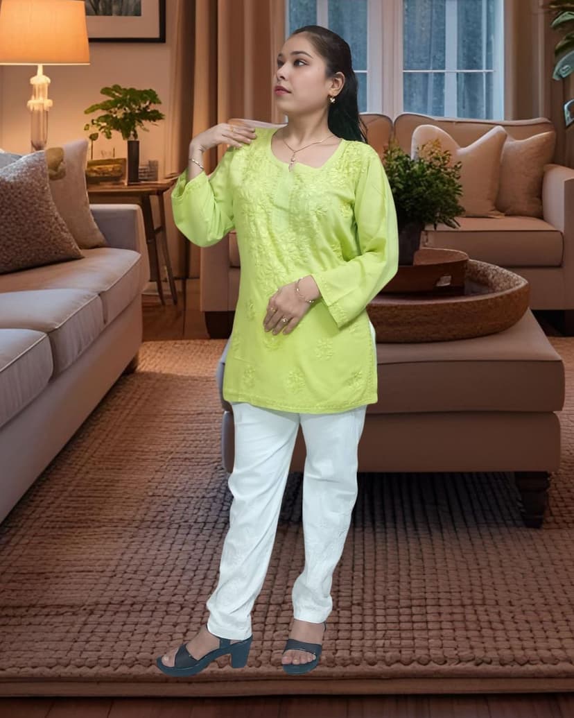 Lucknowi Handwork Short Chikankari Kurti Lucknowi Chikankari