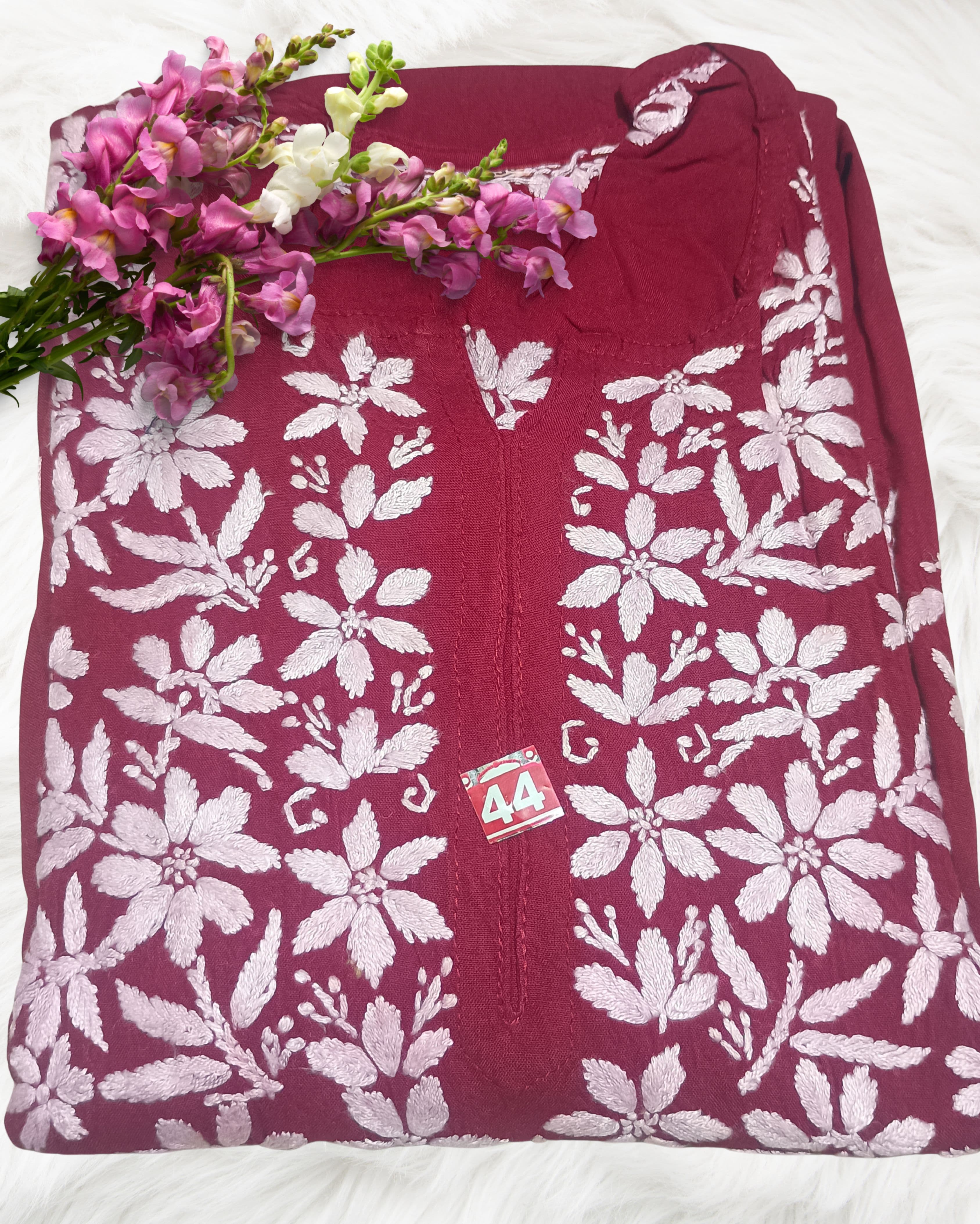 Lucknowi Handwork Chikankari Kurti – White Thread Lucknowi Chikankari view 7