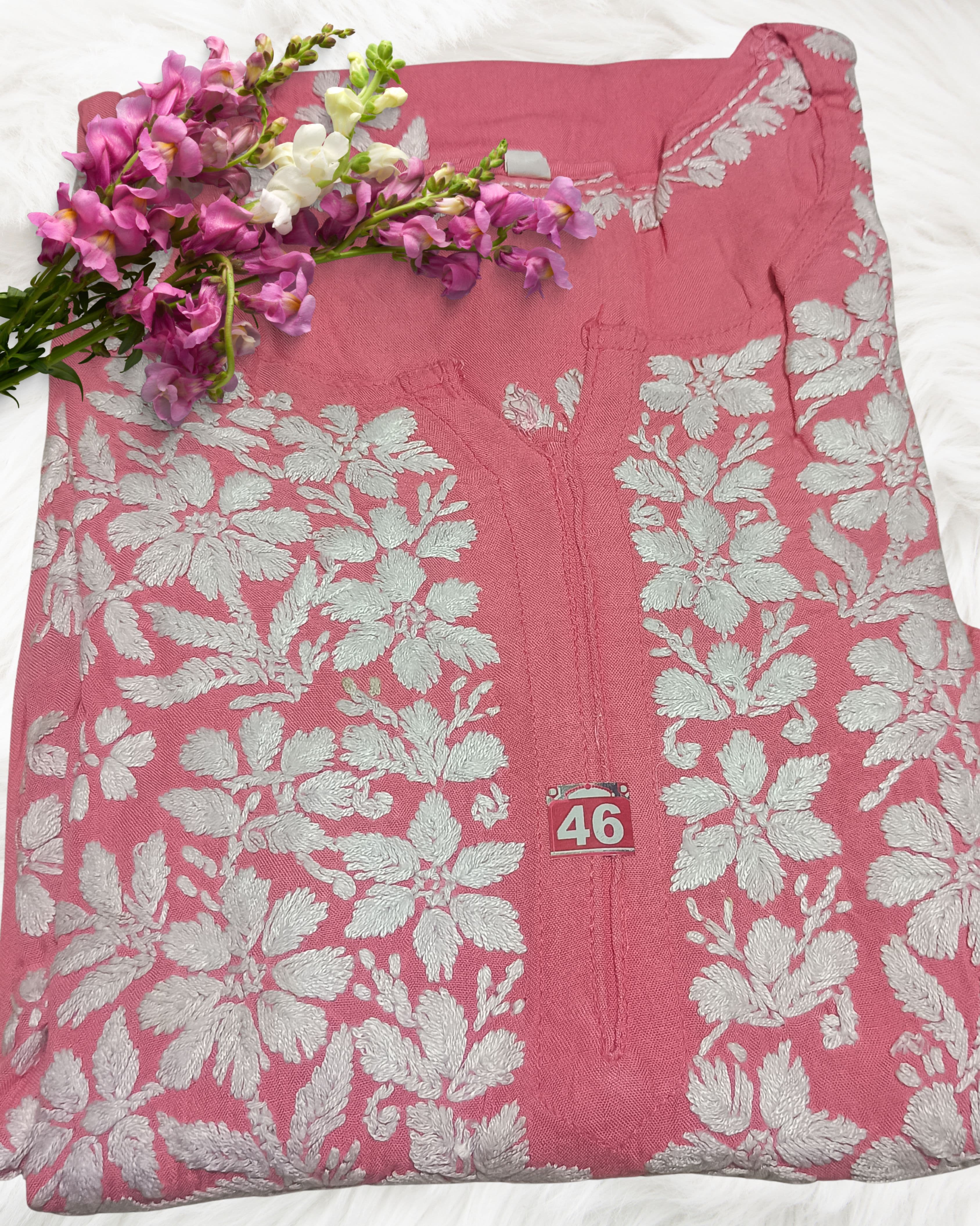 Lucknowi Handwork Chikankari Kurti – White Thread Lucknowi Chikankari view 9