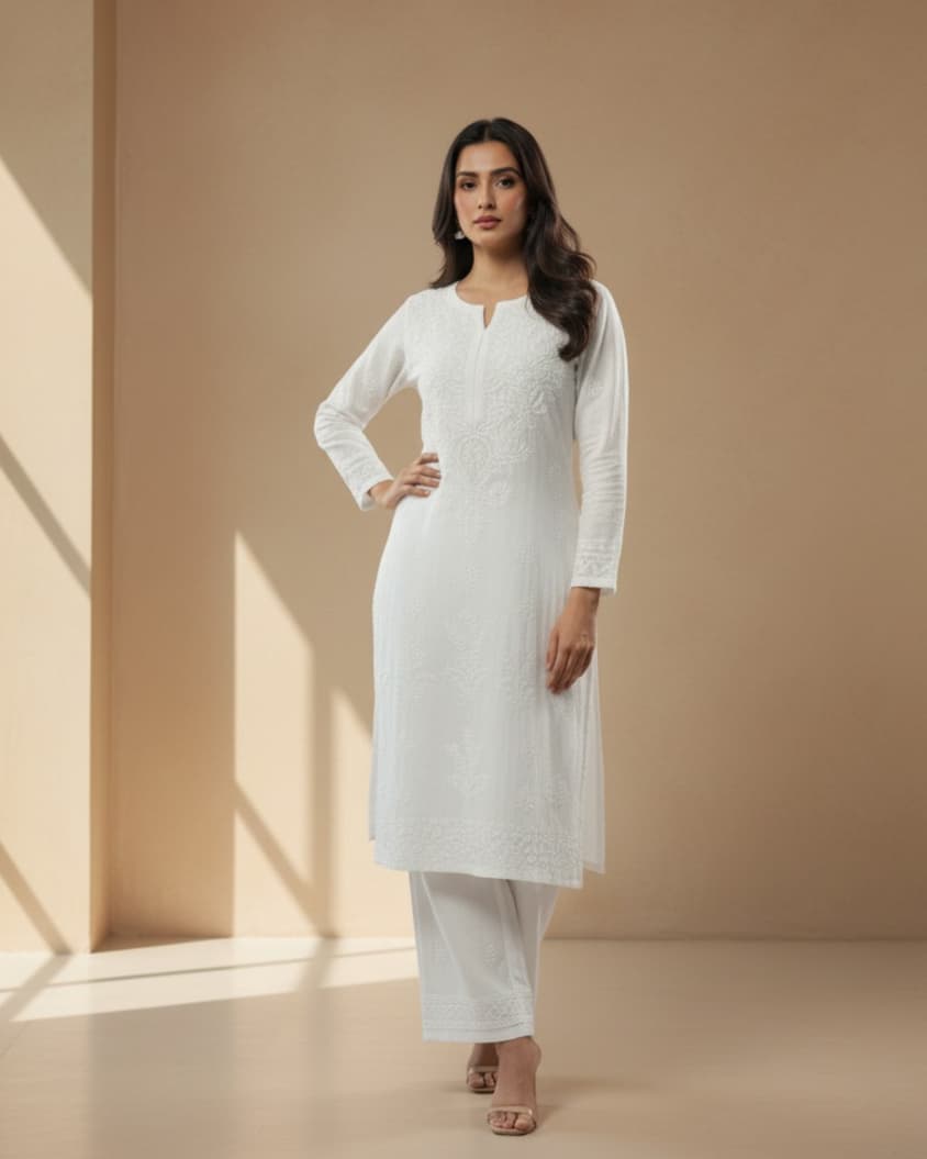 Pure Rayon Lucknowi Chikankari Kurti with Matching Plazzo – Handcrafted Artistry from Lucknow Lucknowi Chikankari view 3