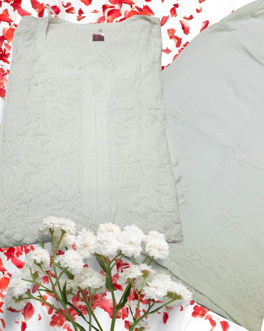 Pure Rayon Lucknowi Chikankari Kurti with Matching Plazzo – Handcrafted Artistry from Lucknow Lucknowi Chikankari view 4