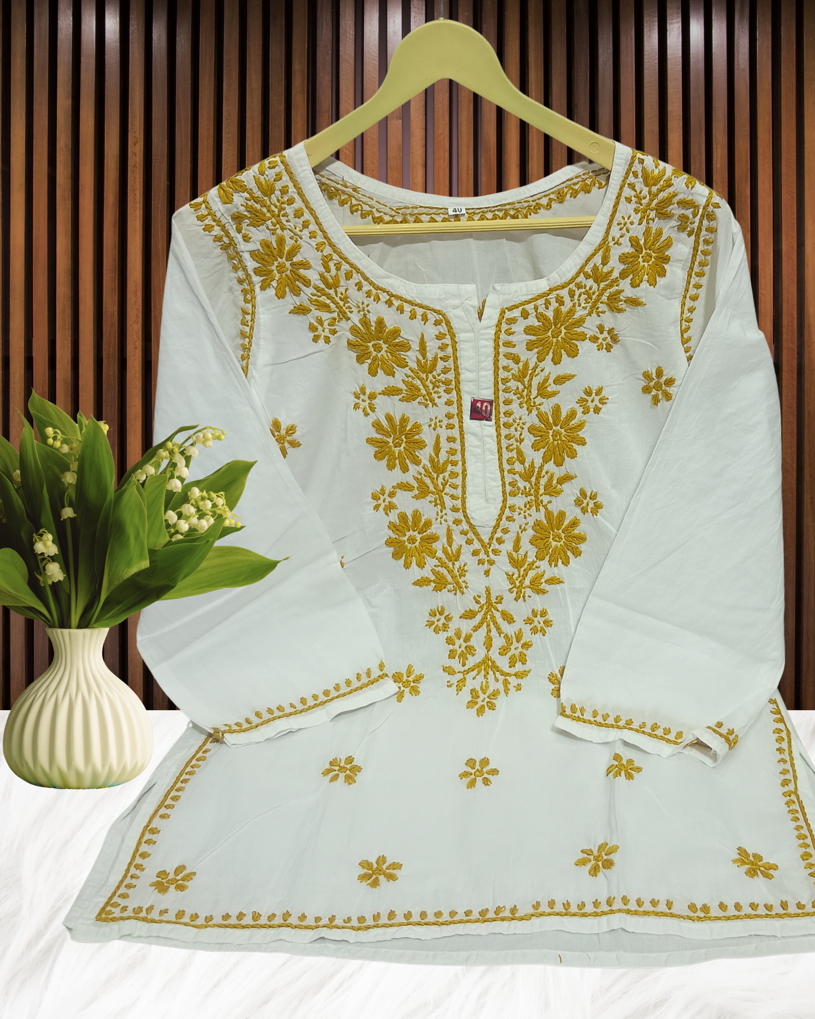 Pairahan Signature Lucknowi Chikankari Handwork Short Top – Contrast Thread Embroidery on Pure Cotton Lucknowi Chikankari view 7