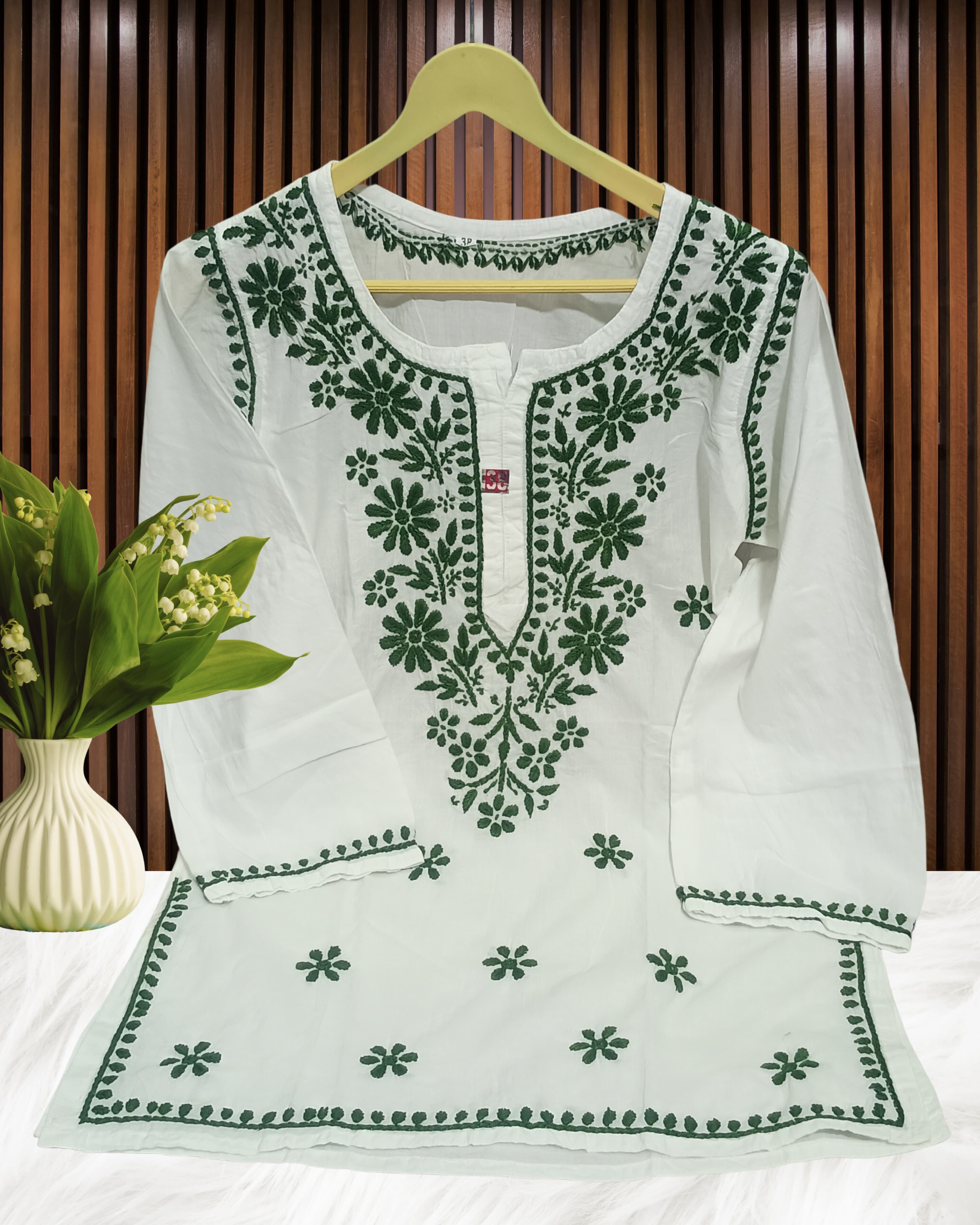 Pairahan Signature Lucknowi Chikankari Handwork Short Top – Contrast Thread Embroidery on Pure Cotton Lucknowi Chikankari view 8
