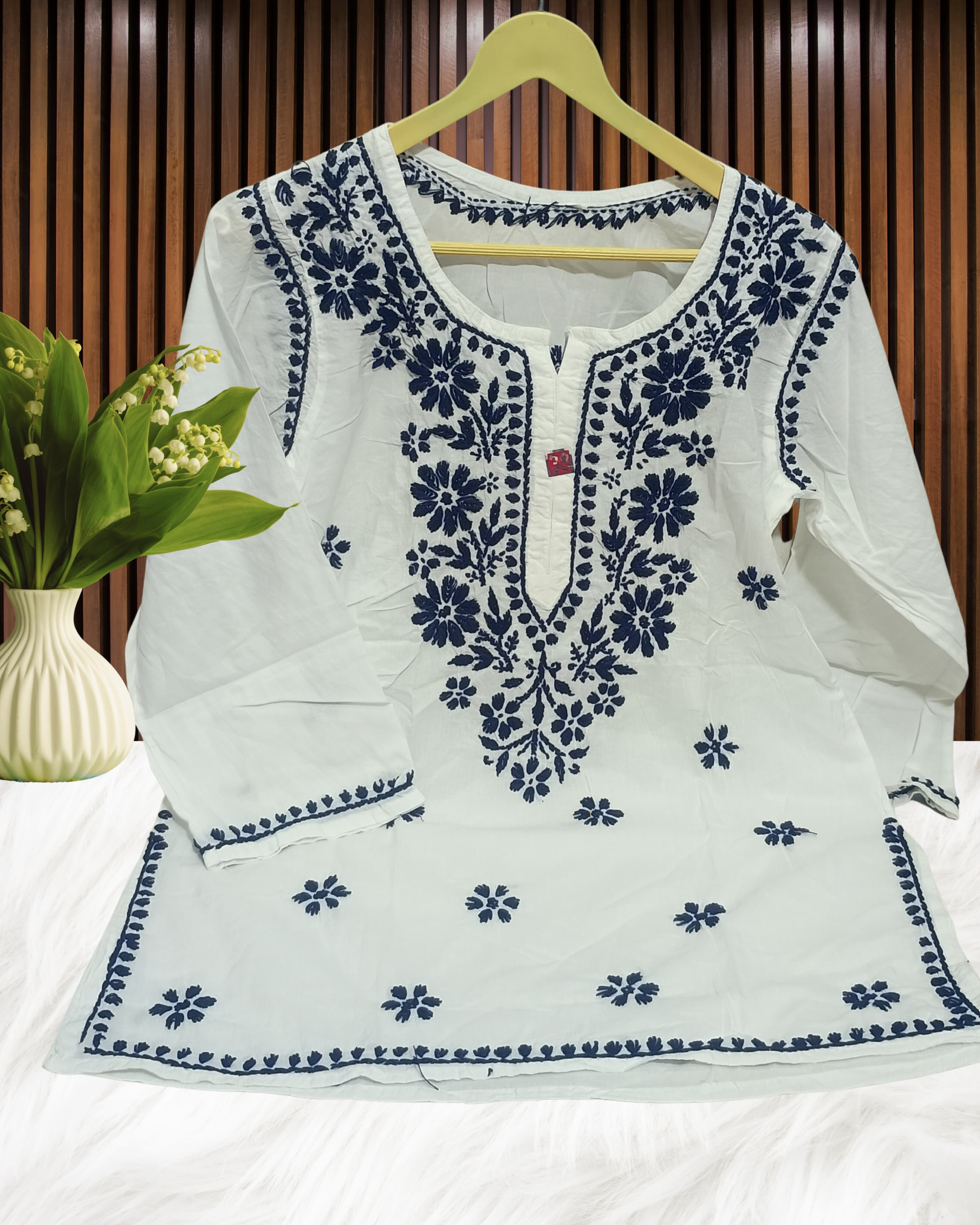 Pairahan Signature Lucknowi Chikankari Handwork Short Top – Contrast Thread Embroidery on Pure Cotton Lucknowi Chikankari view 9